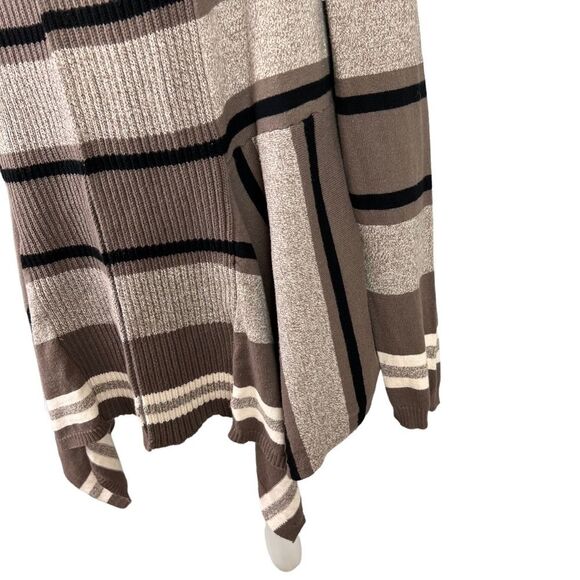 Striped Cotton Knit Open Front Cardigan Size XL Petite St John’s Bay Taupe Black - Picture 6 of 13